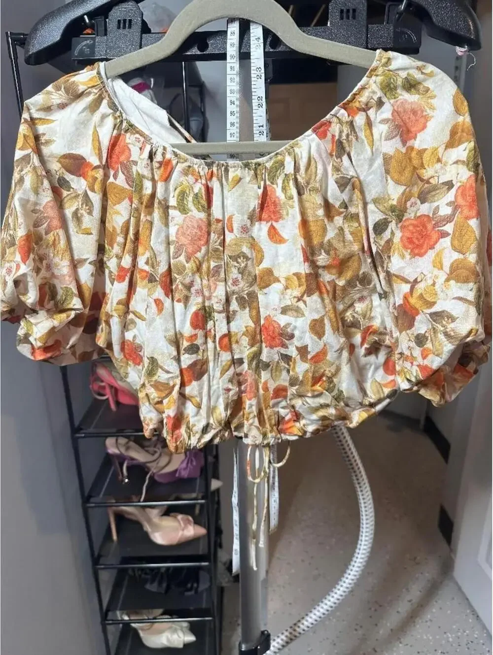 Petal & Pup Namarah Floral Puff Sleeve Crop Top Cream Orange US 6 NWT